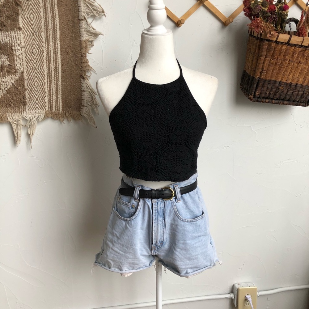 🌻Black Crocheted Halter Croptop